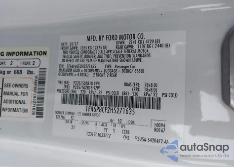 2017 Ford Mustang Gt from USA, damaged, VIN 1FA6P8CF2H5271635